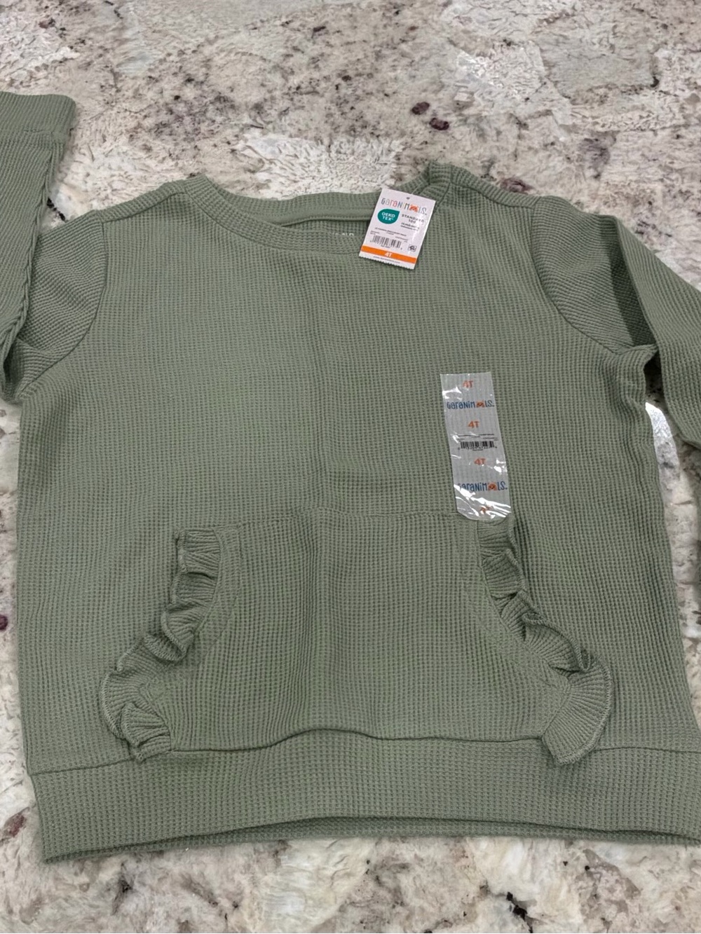 Garanimals Olive Green Waffle Knit Crewneck with Ruffle Pockets
